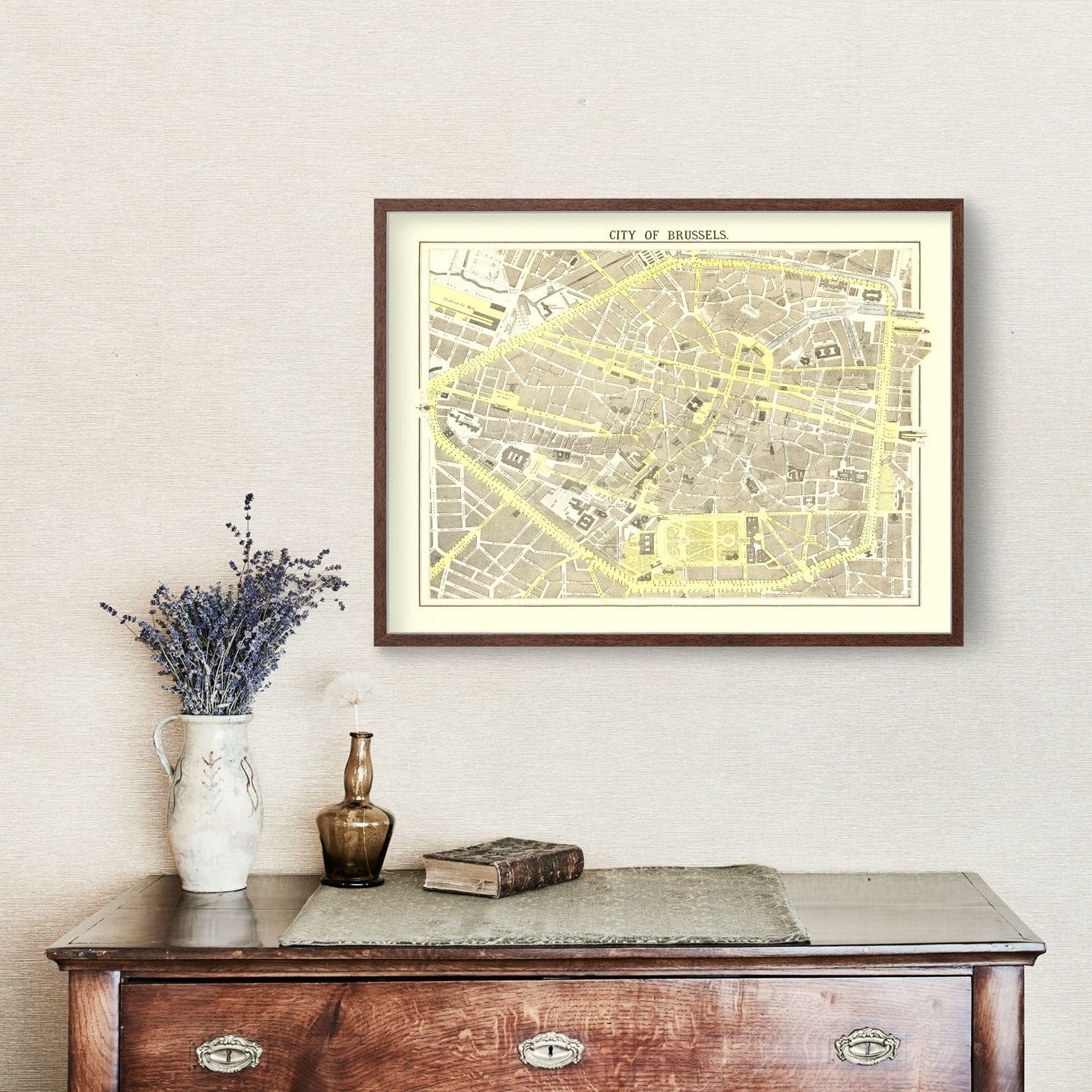 Vintage Map of Brussels, Belgium, 1883
