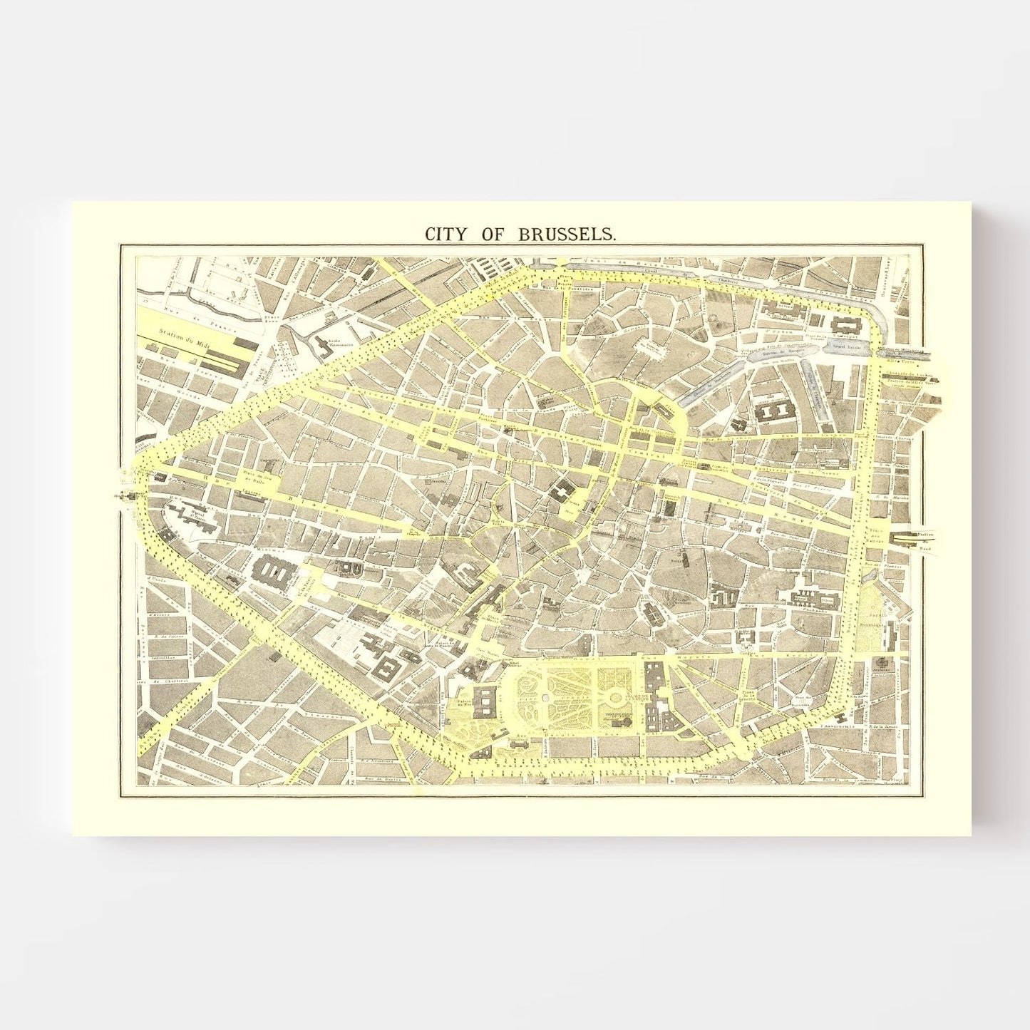 Vintage Map of Brussels, Belgium, 1883