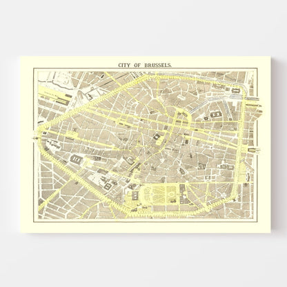 Vintage Map of Brussels, Belgium, 1883