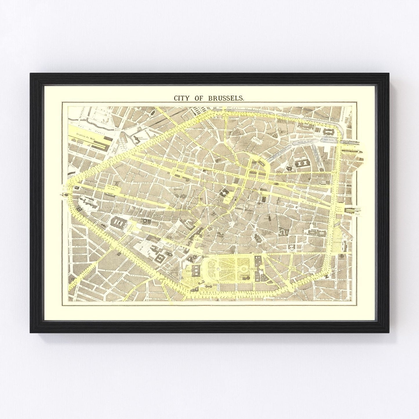 Vintage map of Brussels, Belgium, 1883, Belle Epoque