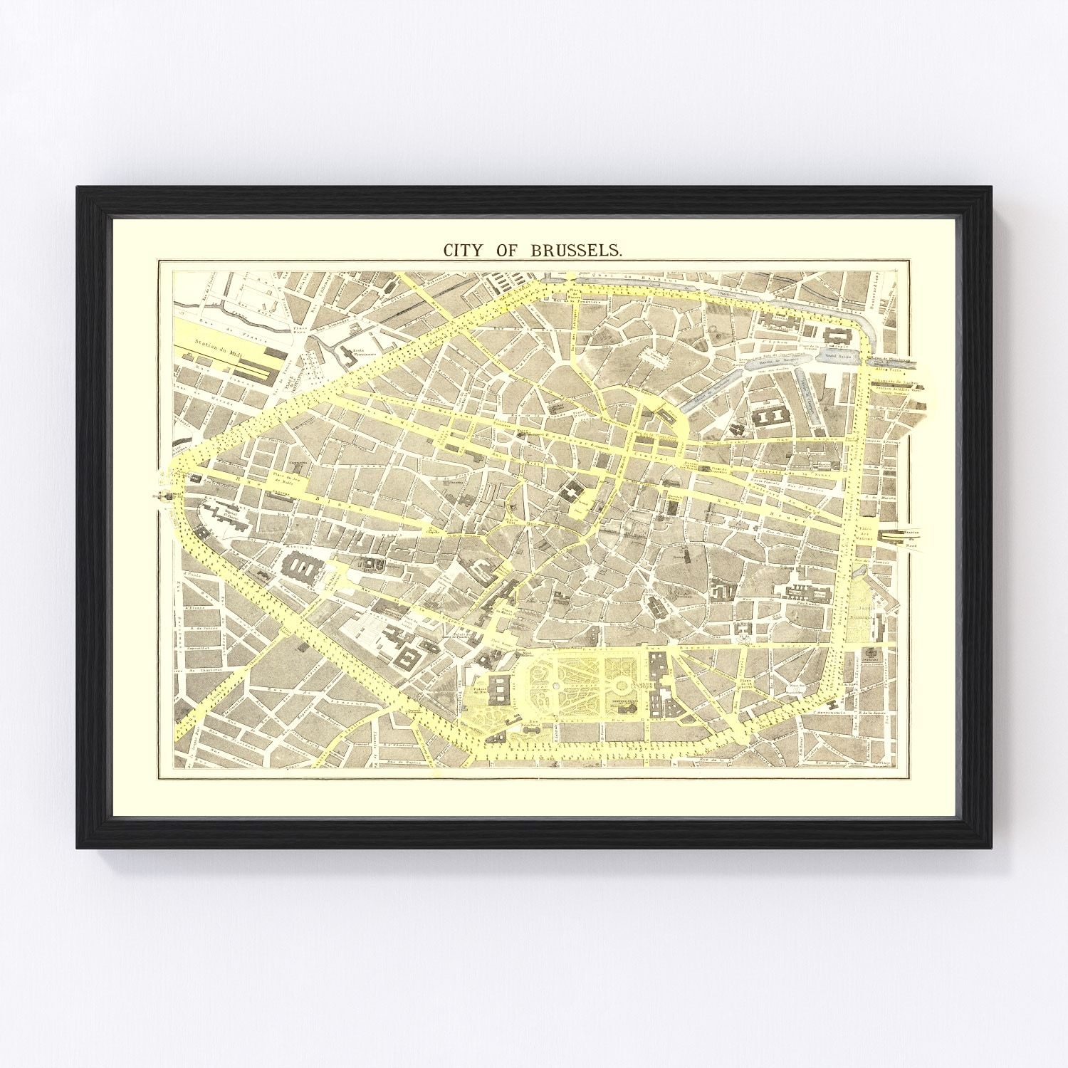Vintage map of Brussels, Belgium, 1883, Belle Epoque