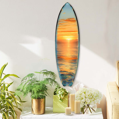 Golden Waves Sunset Surfboard Wood Wall Art