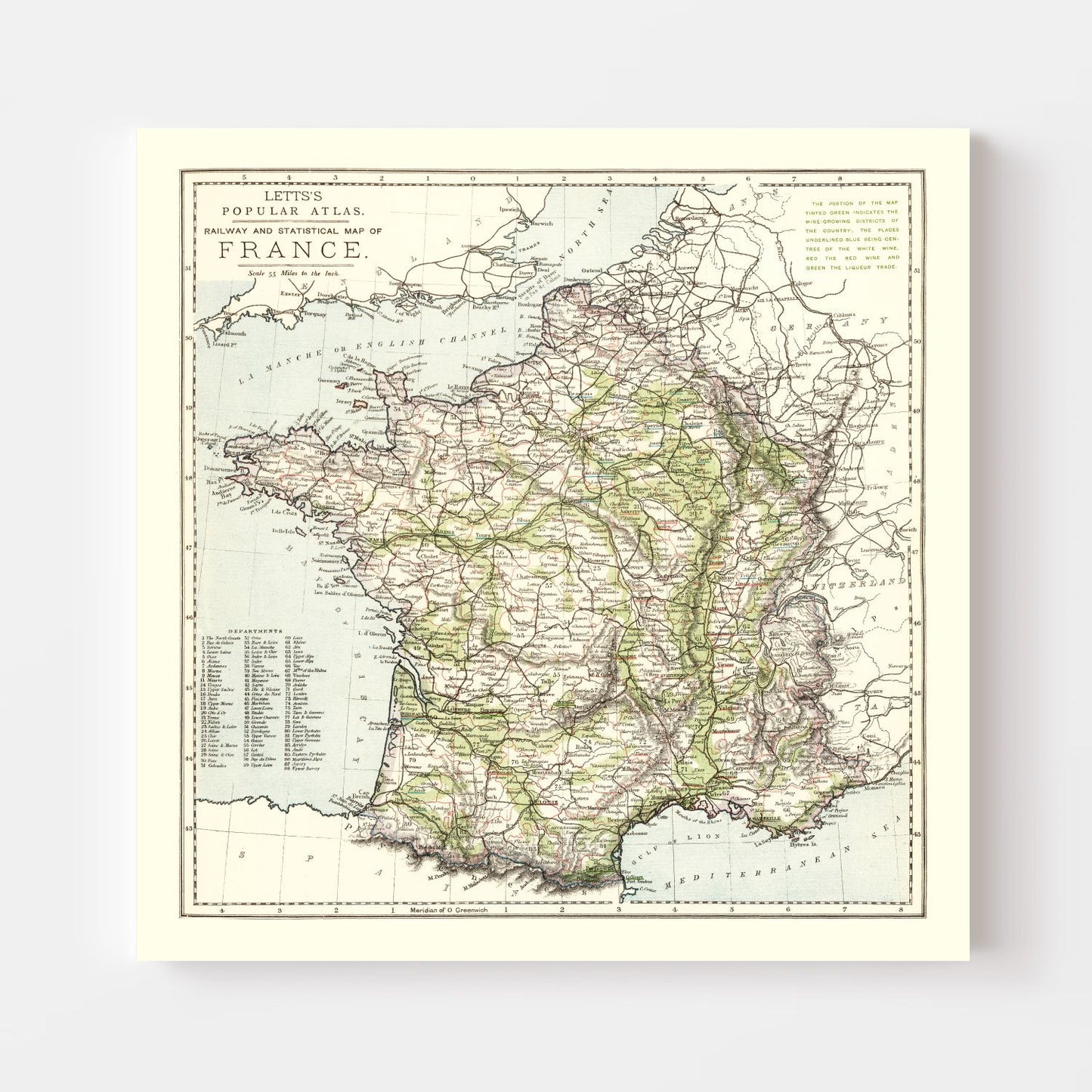 Vintage Map of France, 1883