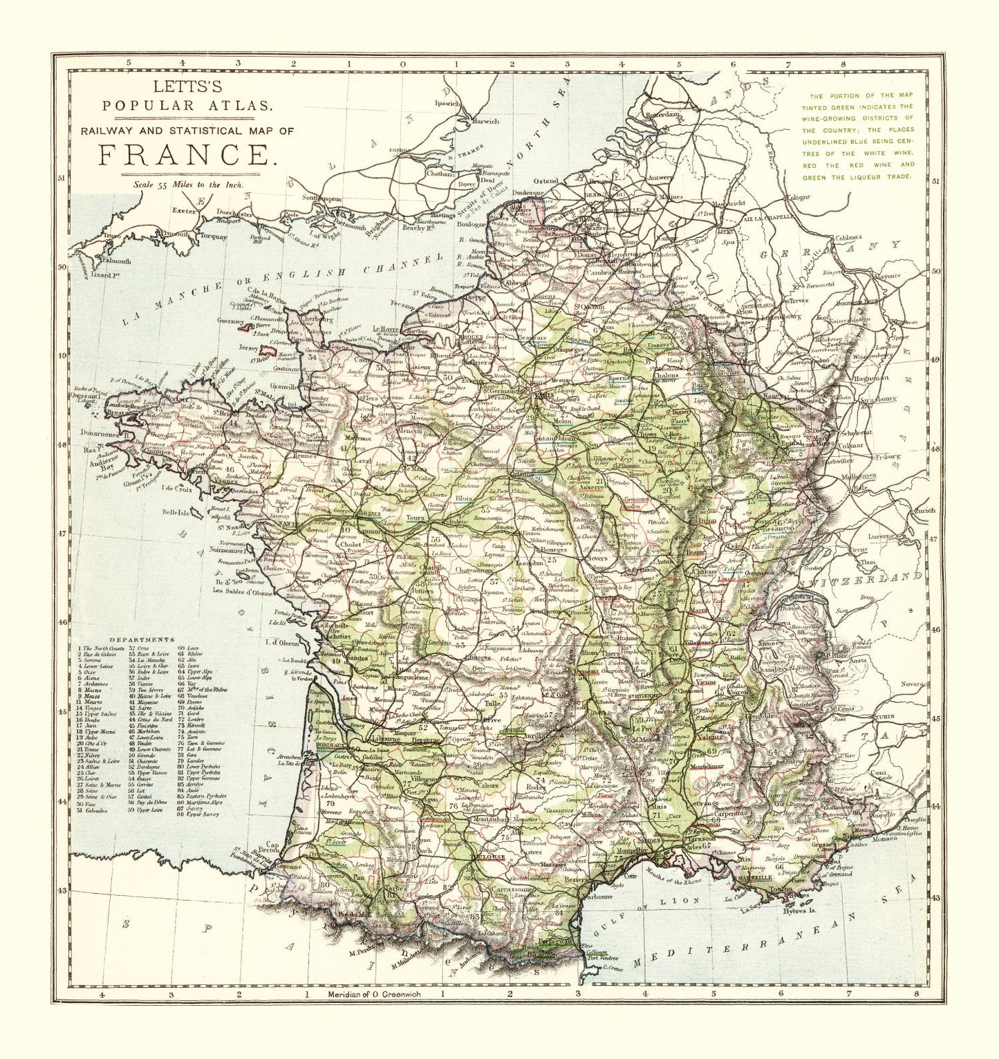 Vintage Map of France, 1883