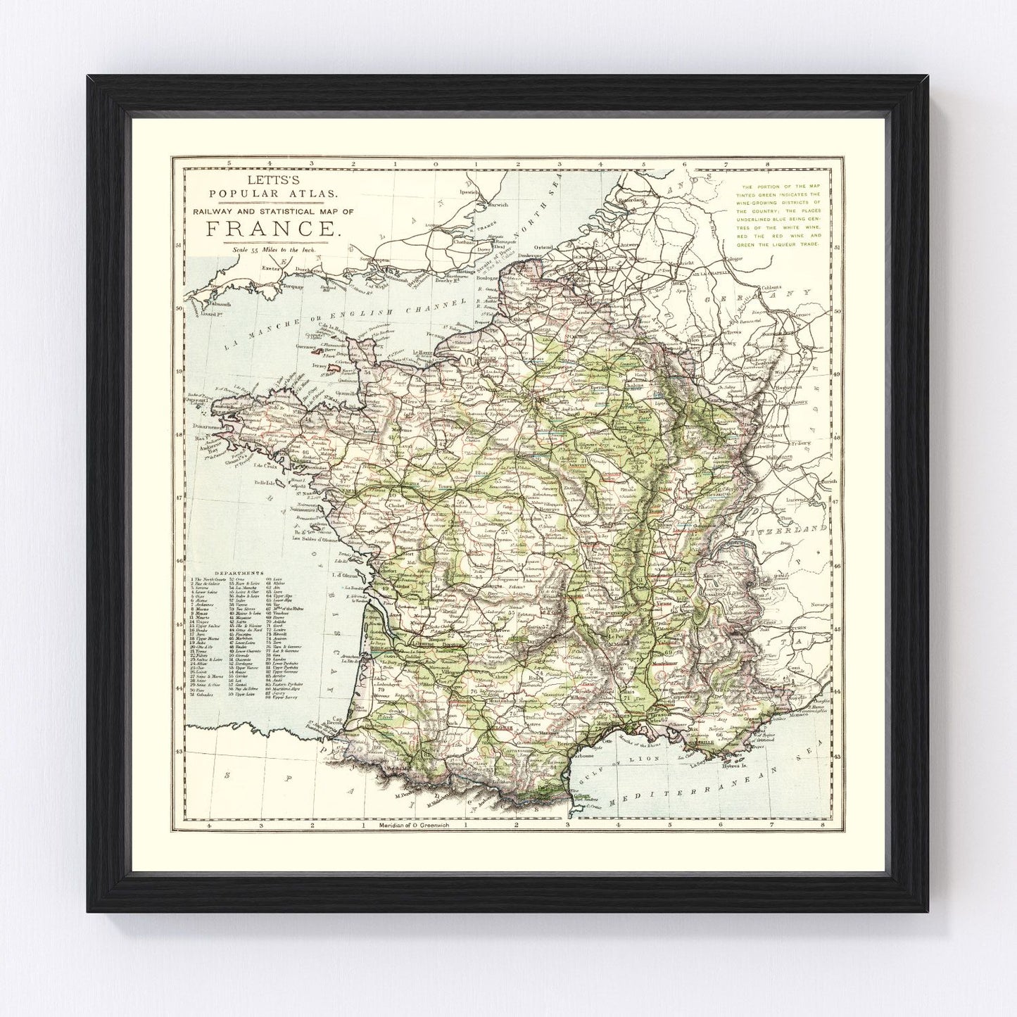 vintage map of France, 1883