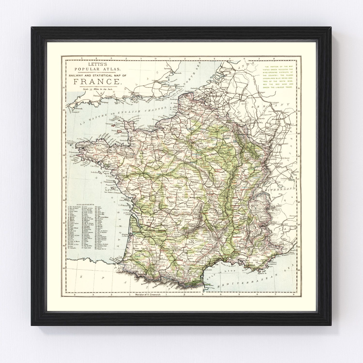 vintage map of France, 1883