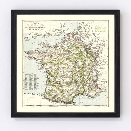 vintage map of France, 1883