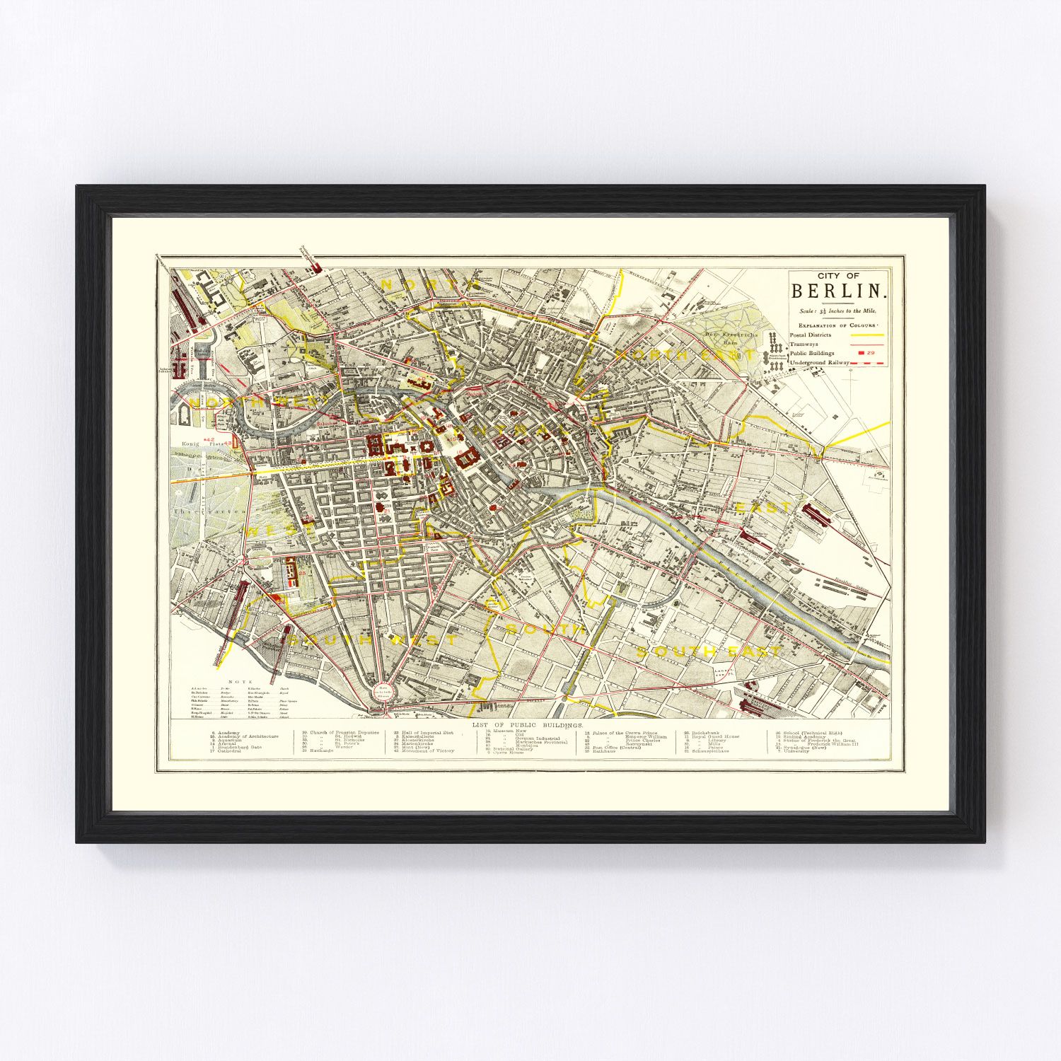 Vintage map of Berlin, Germany, 1883, German Empire-era restored print