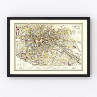 Vintage map of Berlin, Germany, 1883, German Empire-era restored print