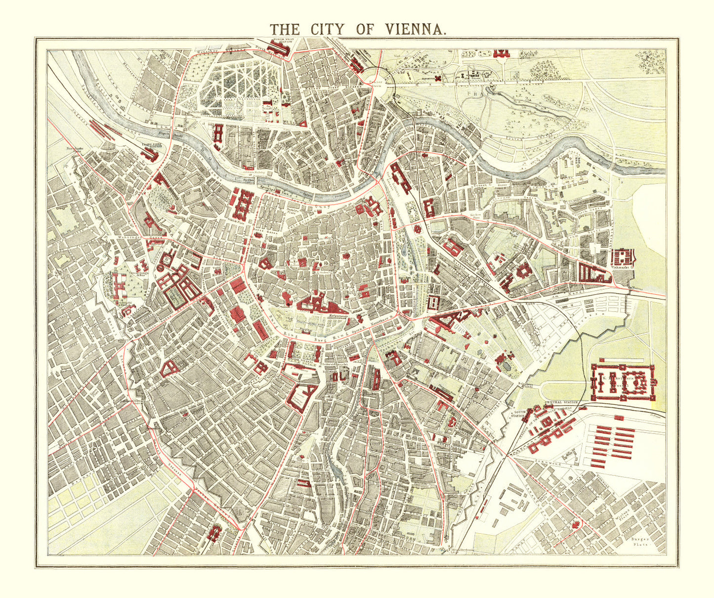 Vintage Map of Vienna, Austria, 1883