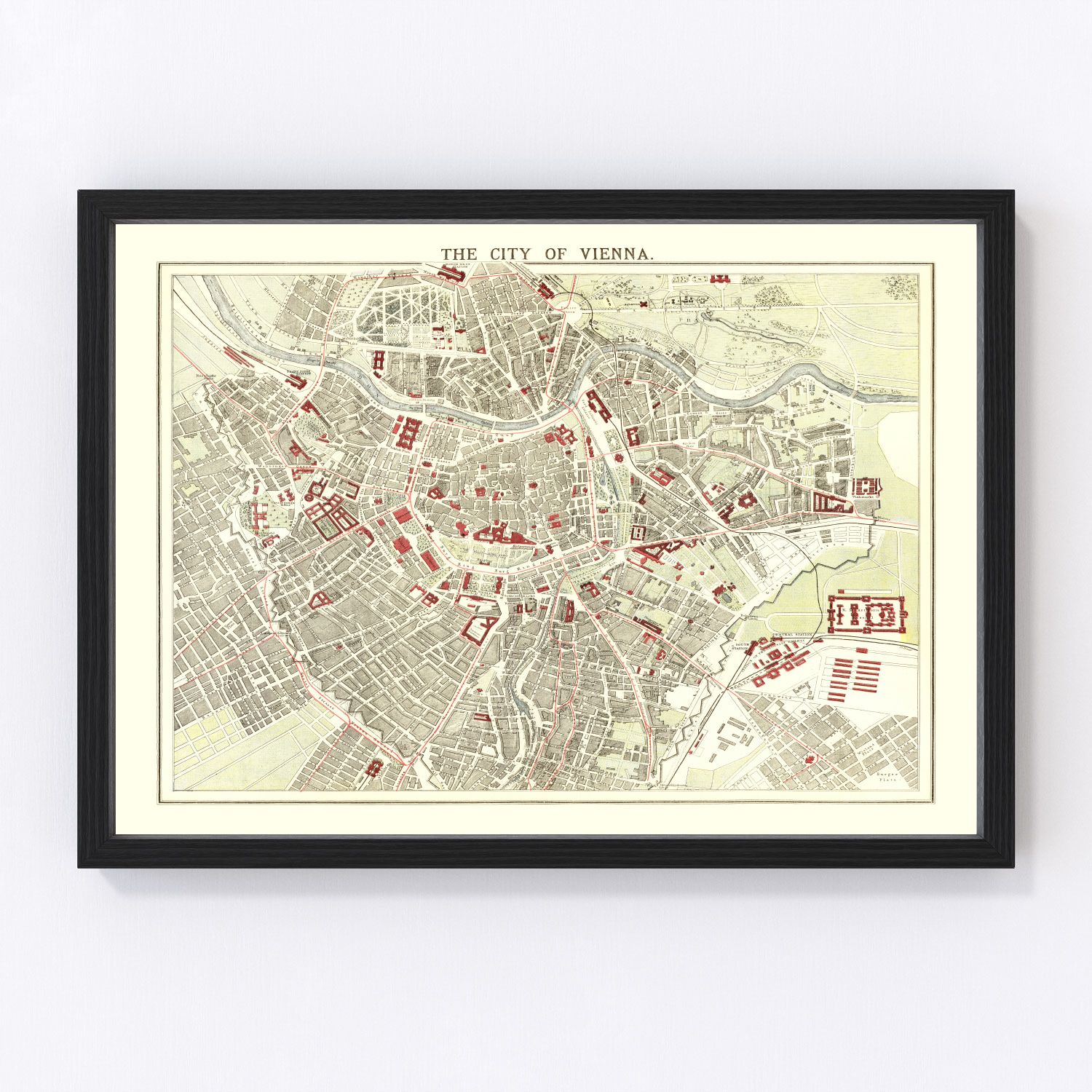 vintage map of Vienna, Austria, 1883