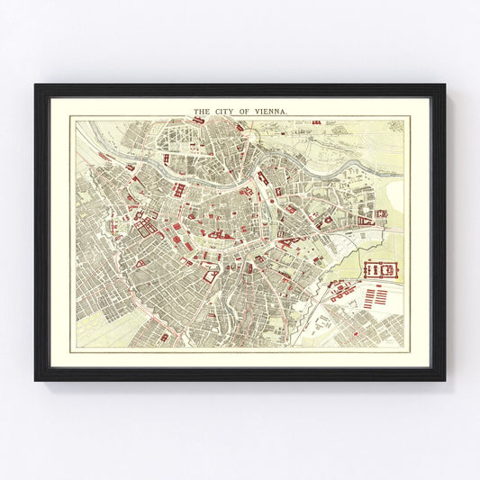 vintage map of Vienna, Austria, 1883