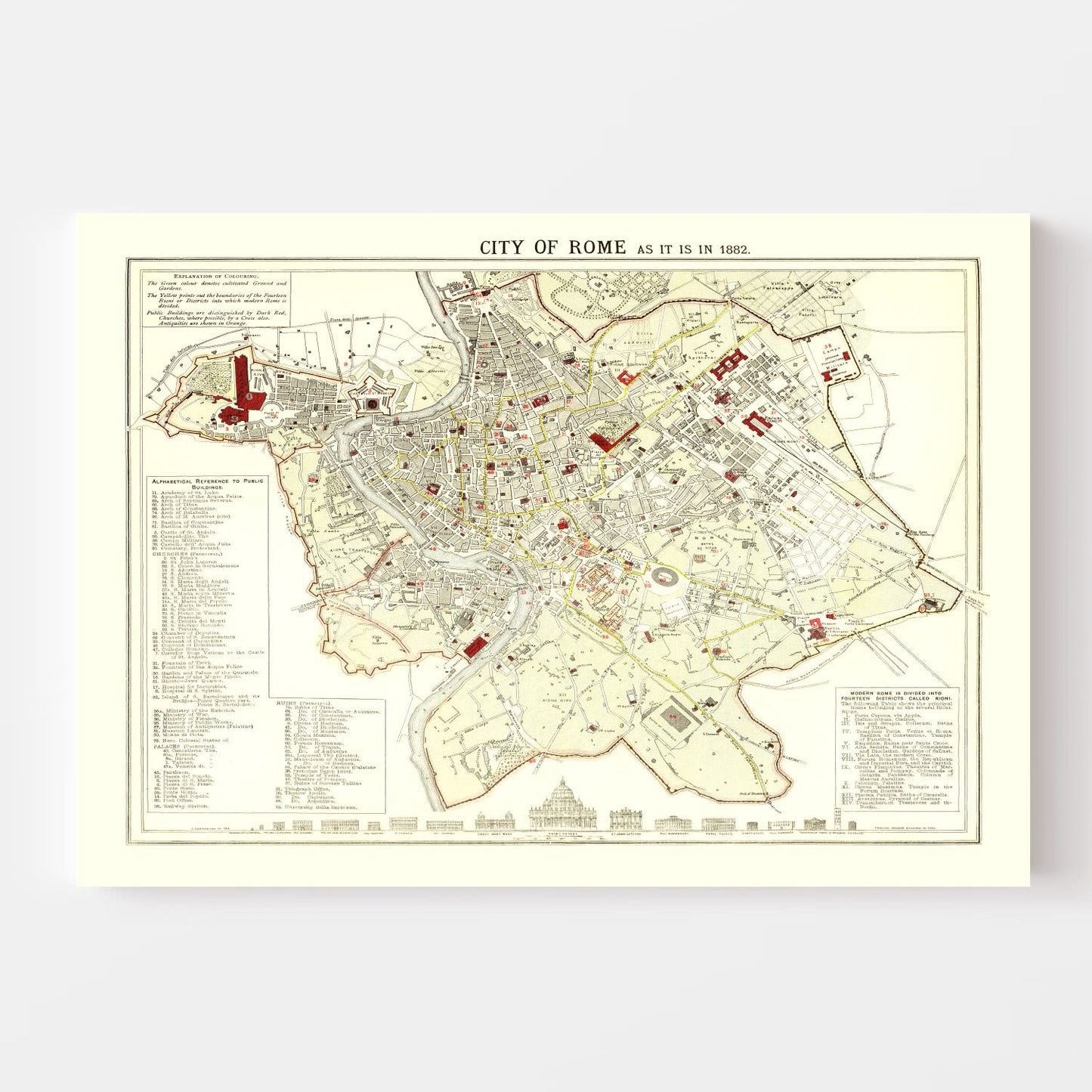Vintage Map of Rome, Italy, 1883