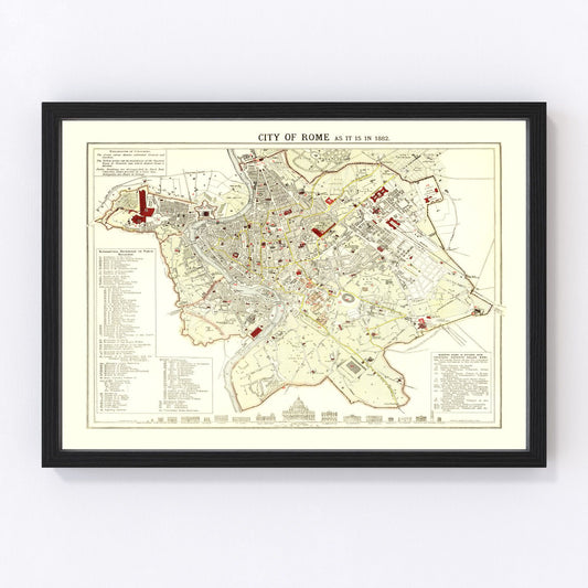 vintage map of Rome, Italy, 1883