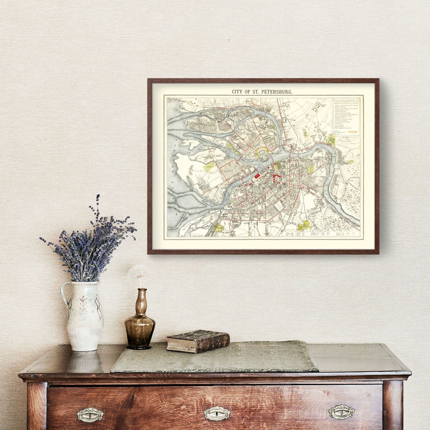 Vintage Map of Saint Petersburg, Russia, 1883