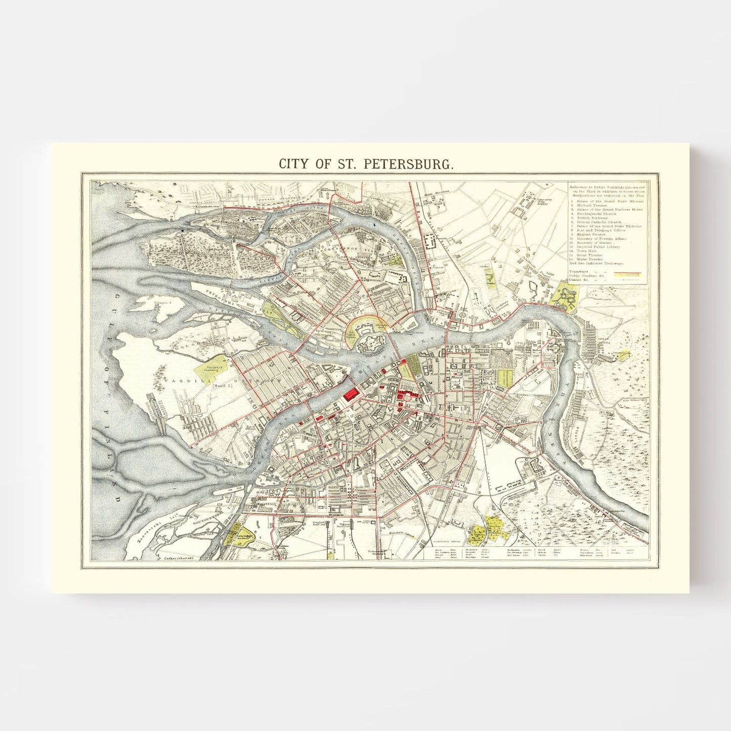 Vintage Map of Saint Petersburg, Russia, 1883