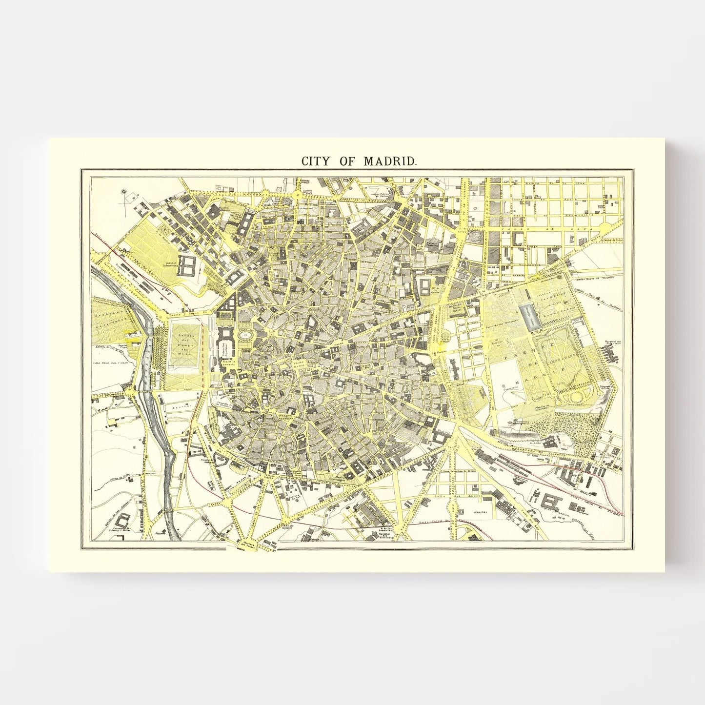 Vintage Map of Madrid, Spain, 1883