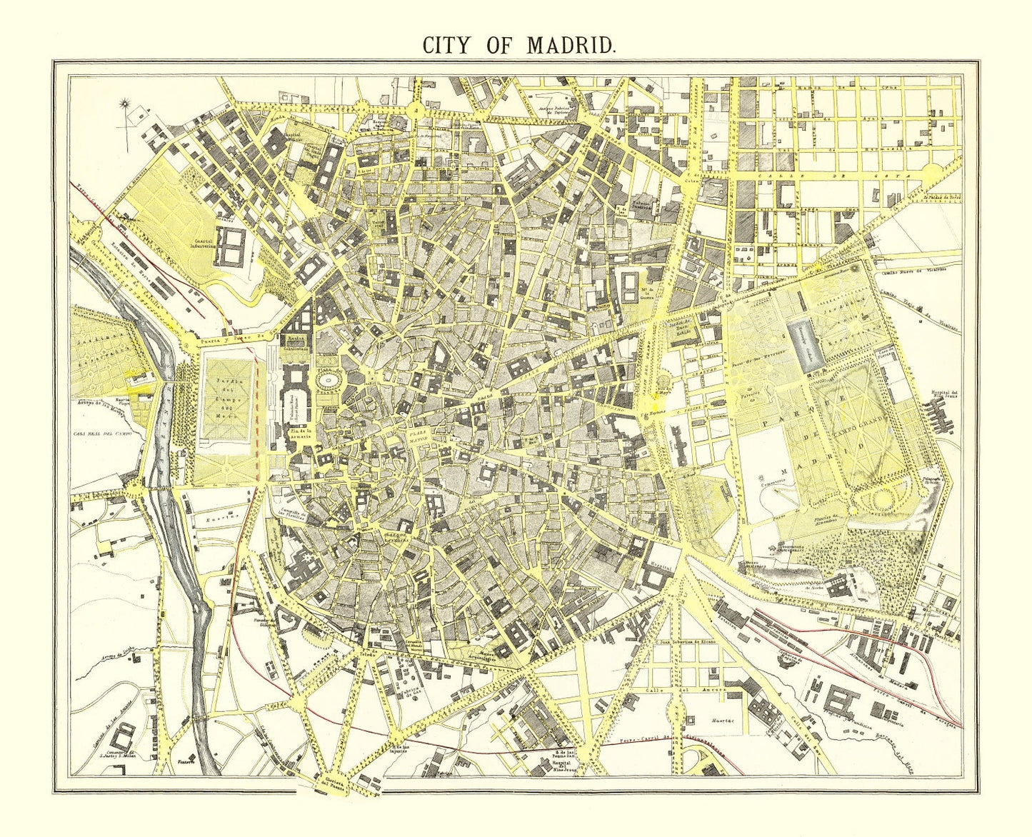 Vintage Map of Madrid, Spain, 1883