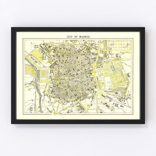 Vintage map of Madrid, Spain, 1883