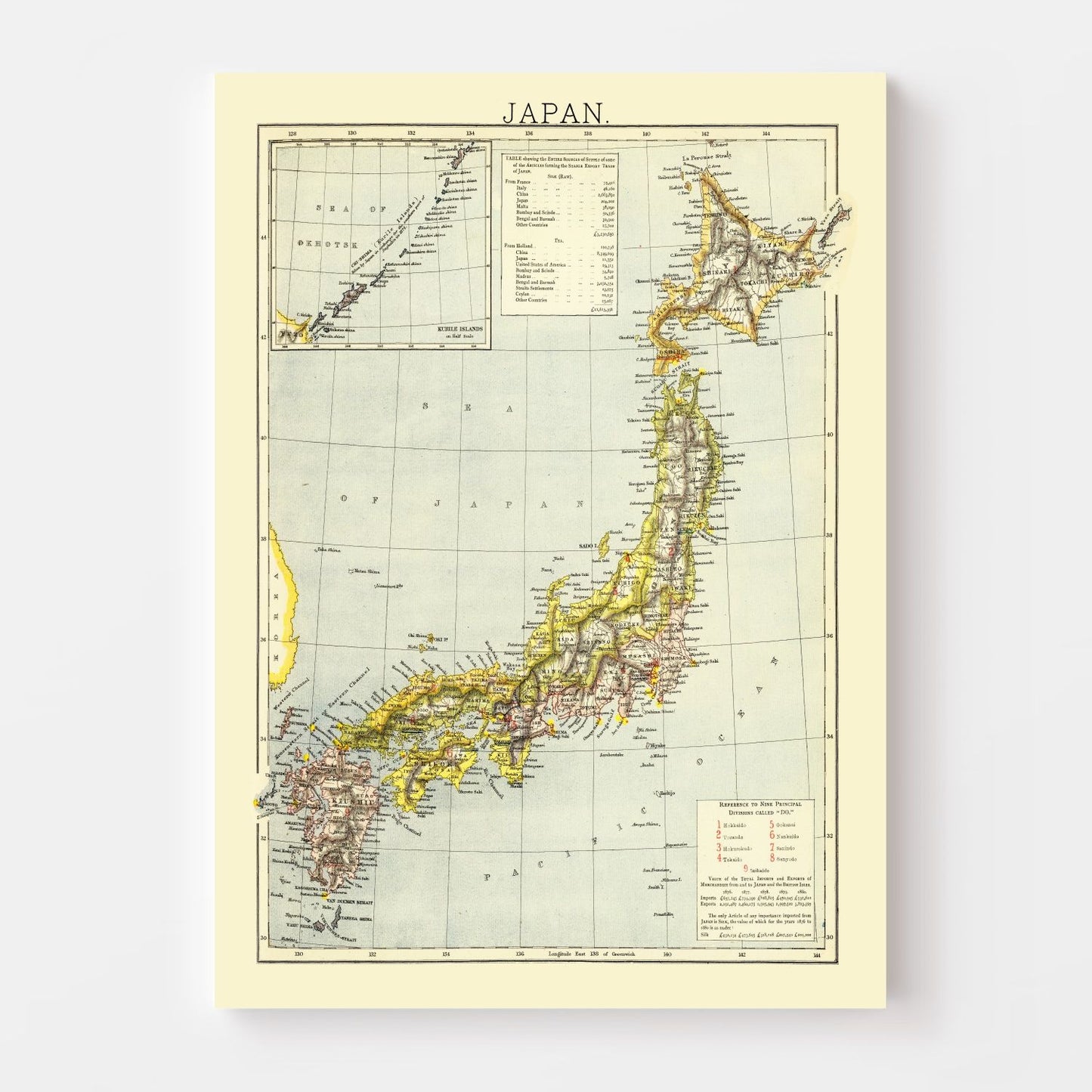 Vintage Map of Japan, 1883