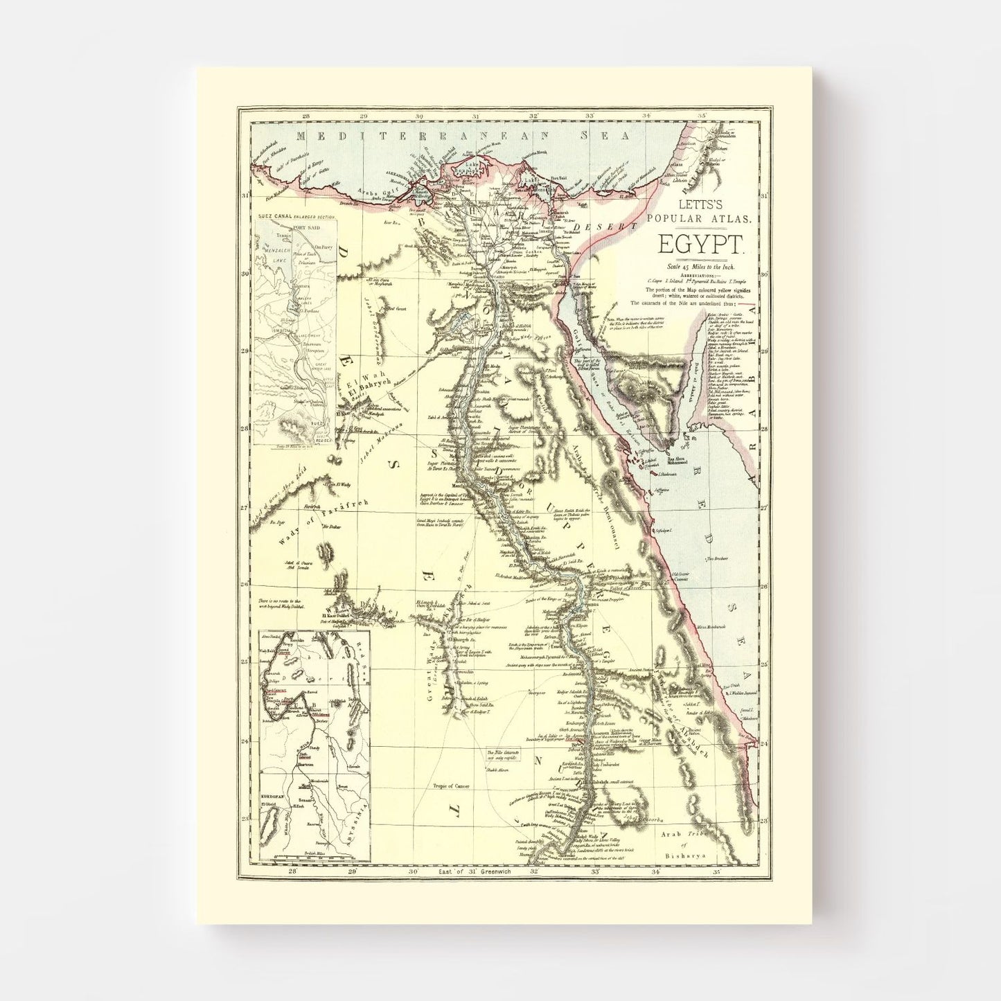 Vintage Map of Egypt, 1883