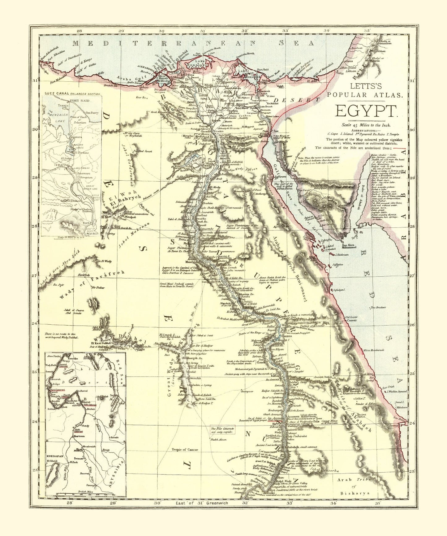 Vintage Map of Egypt, 1883