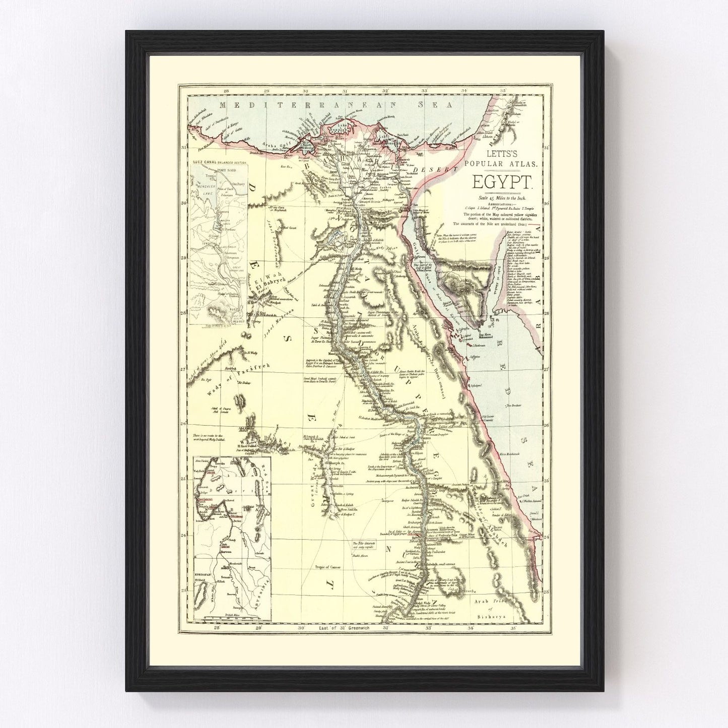 Vintage map of Egypt, 1883