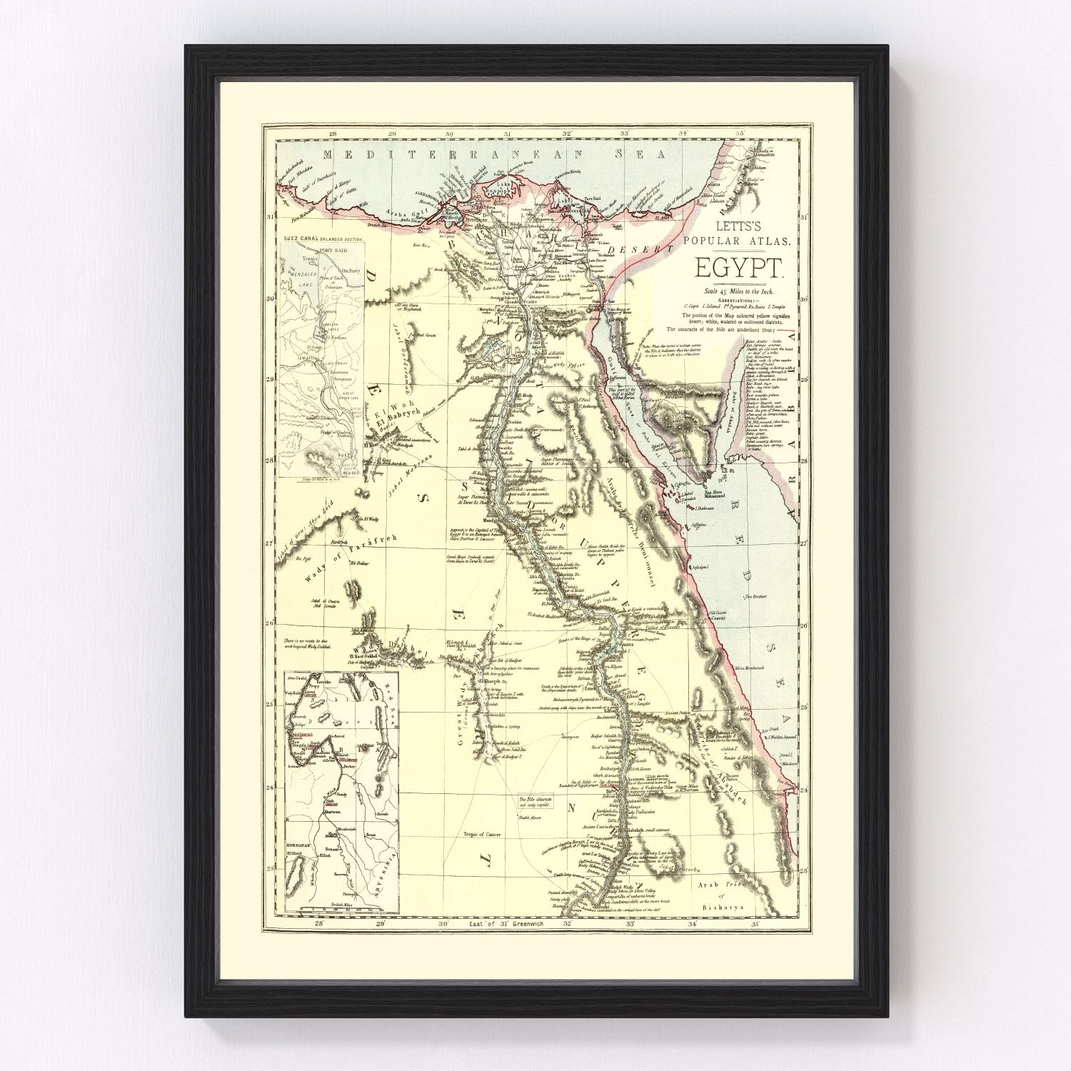 Vintage map of Egypt, 1883