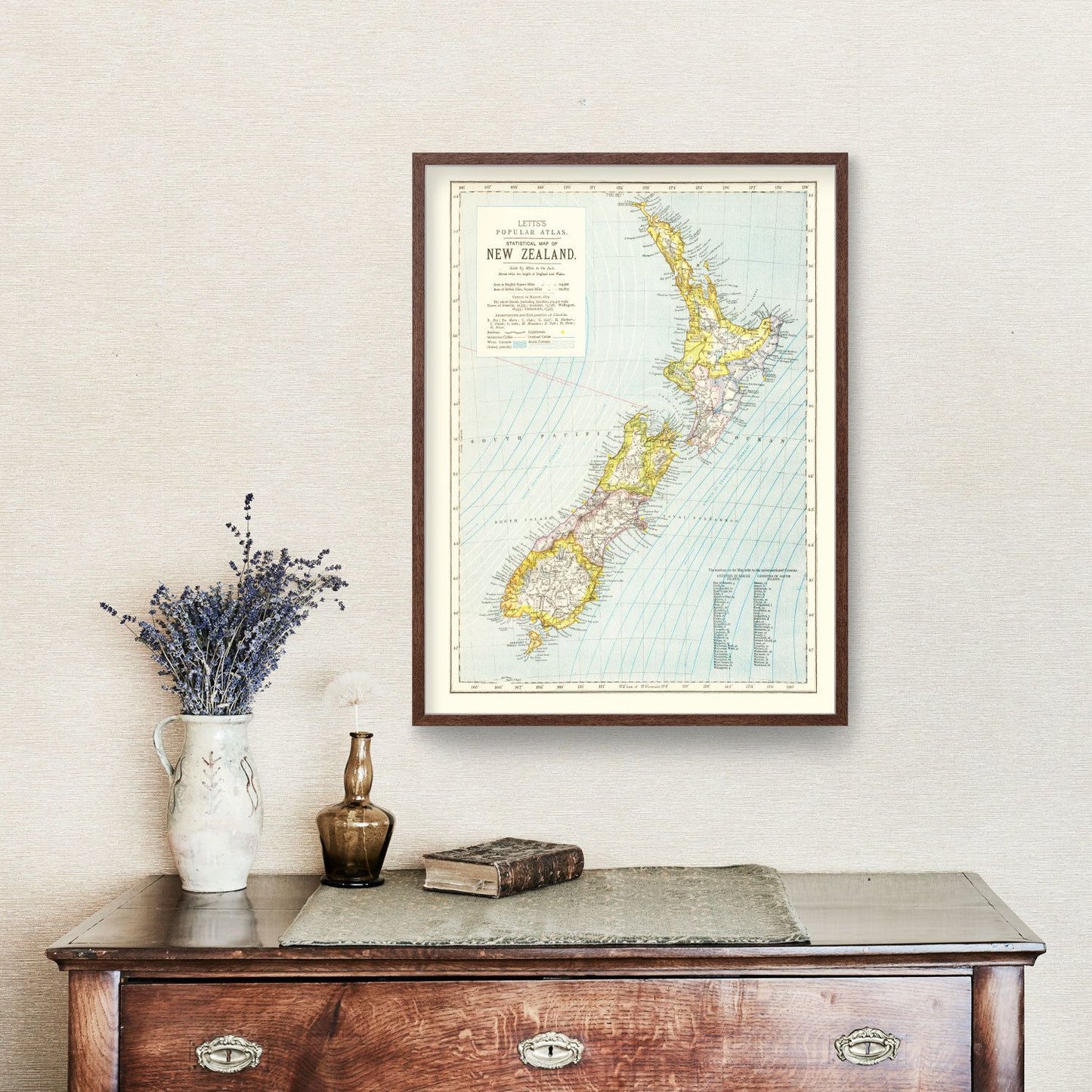 Vintage Map of New Zealand, 1883