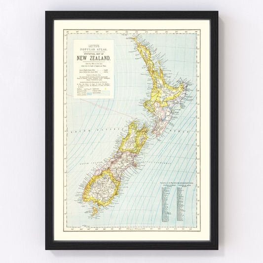 Vintage map of New Zealand, 1883