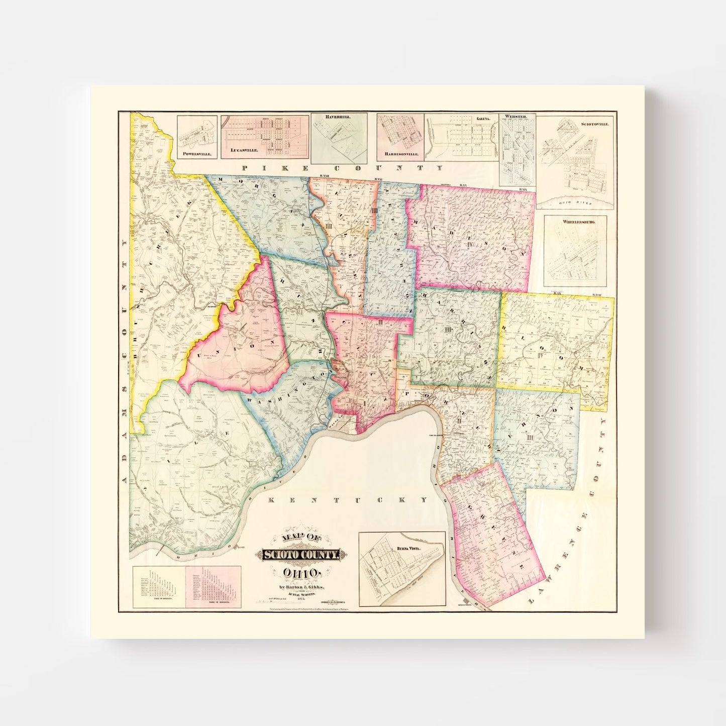 Vintage Map of Scioto County, Ohio, 1875