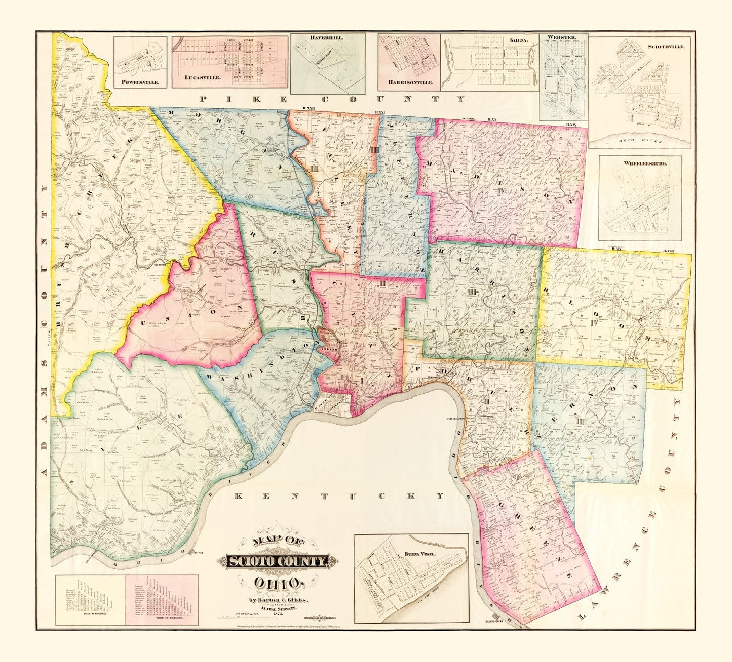 Vintage Map of Scioto County, Ohio, 1875