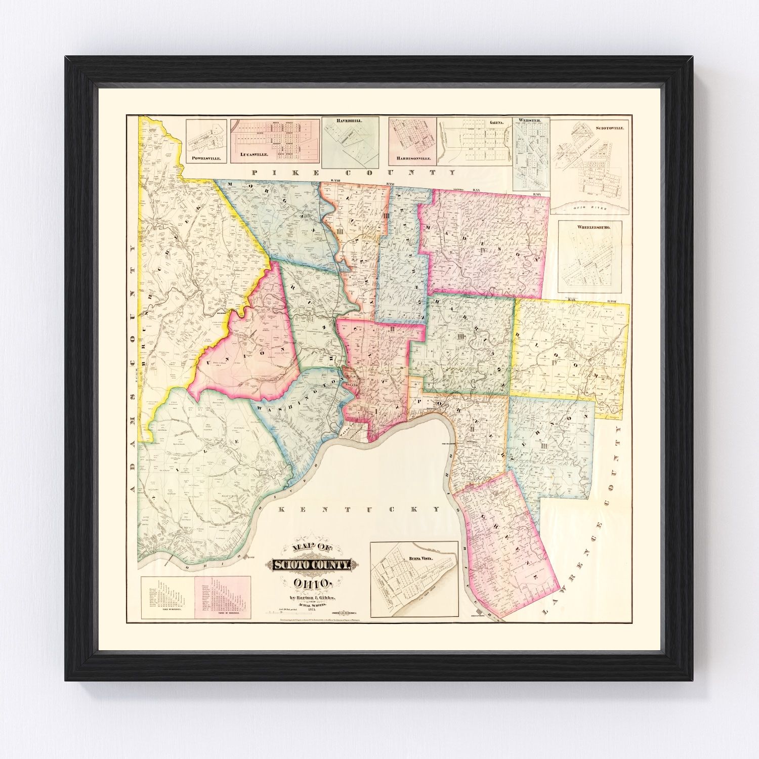 vintage map of Scioto County, Ohio, 1875