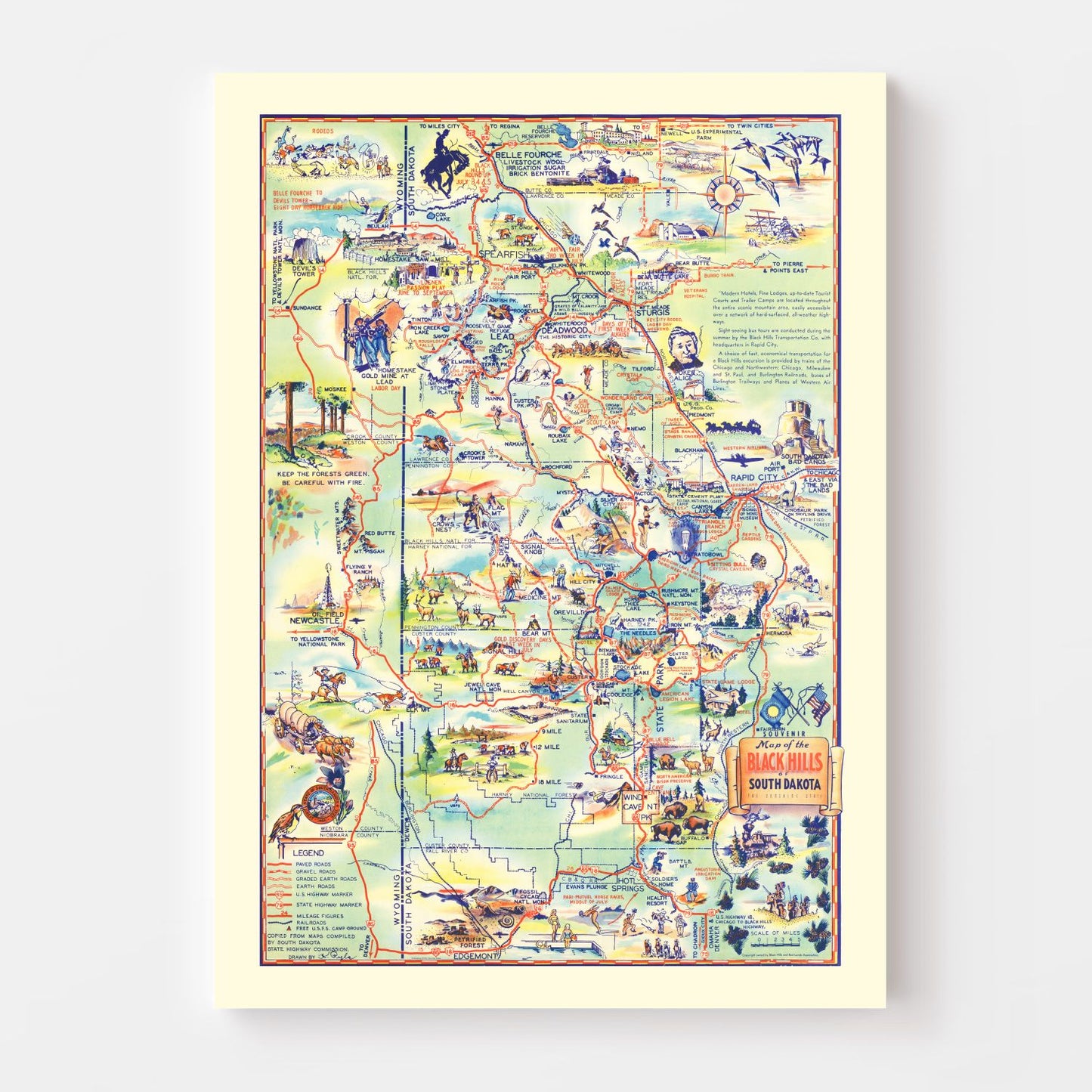 Vintage Map of the Black Hills, South Dakota, 1940