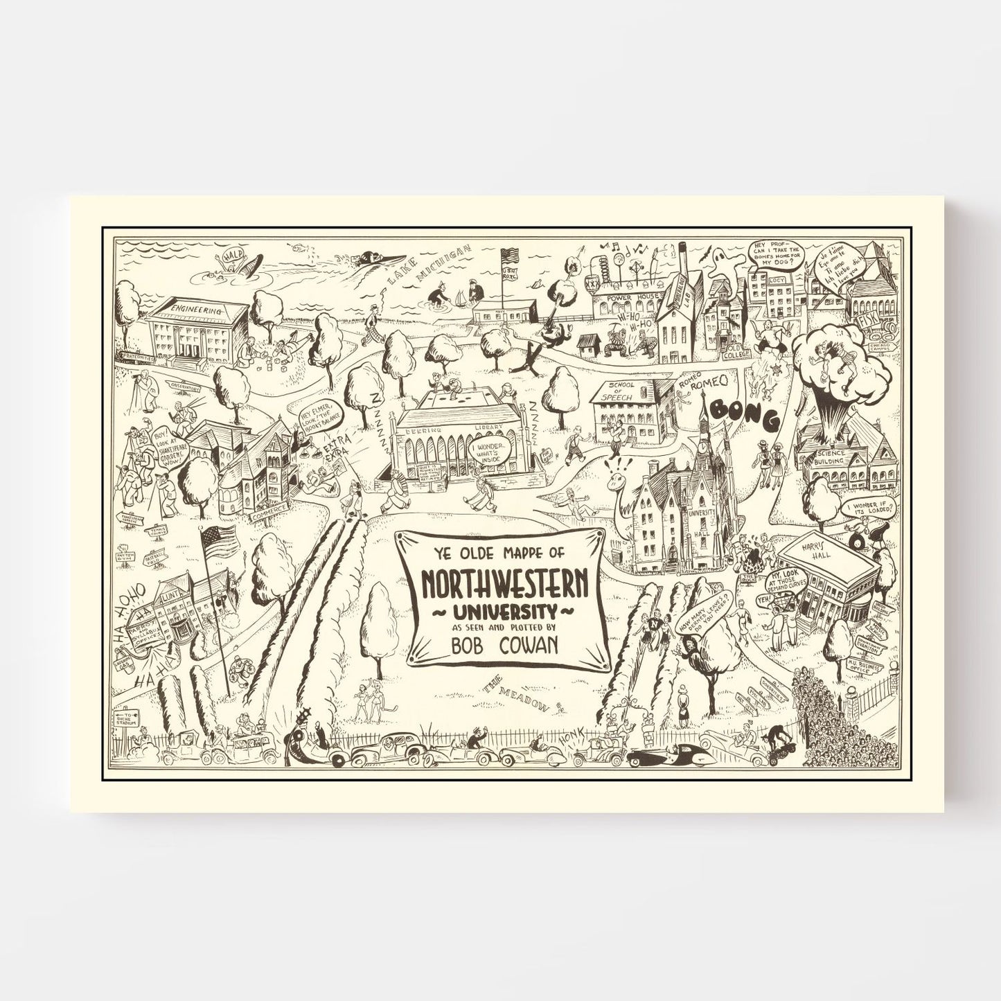 Vintage Map of Northwestern University, Illinois, 1940