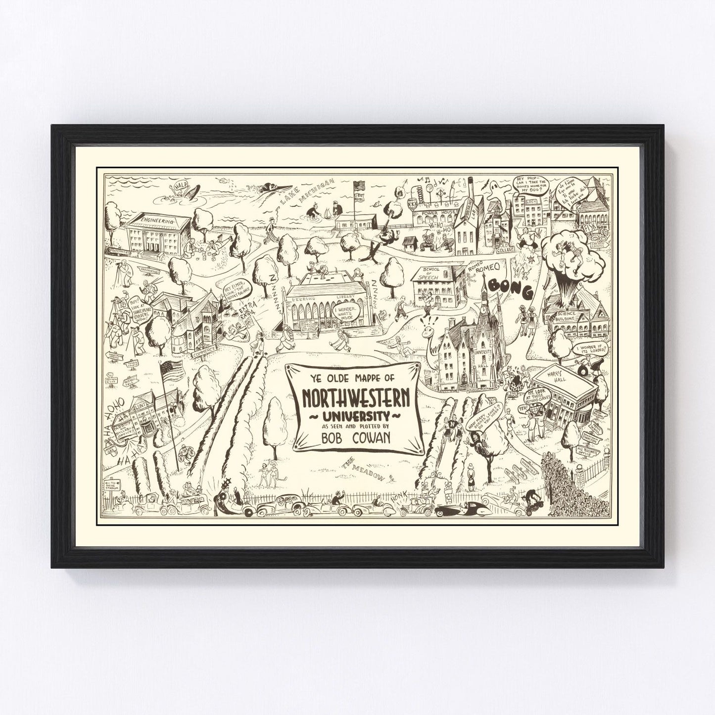 vintage map of Northwestern University, Evanston, Illinois, 1940