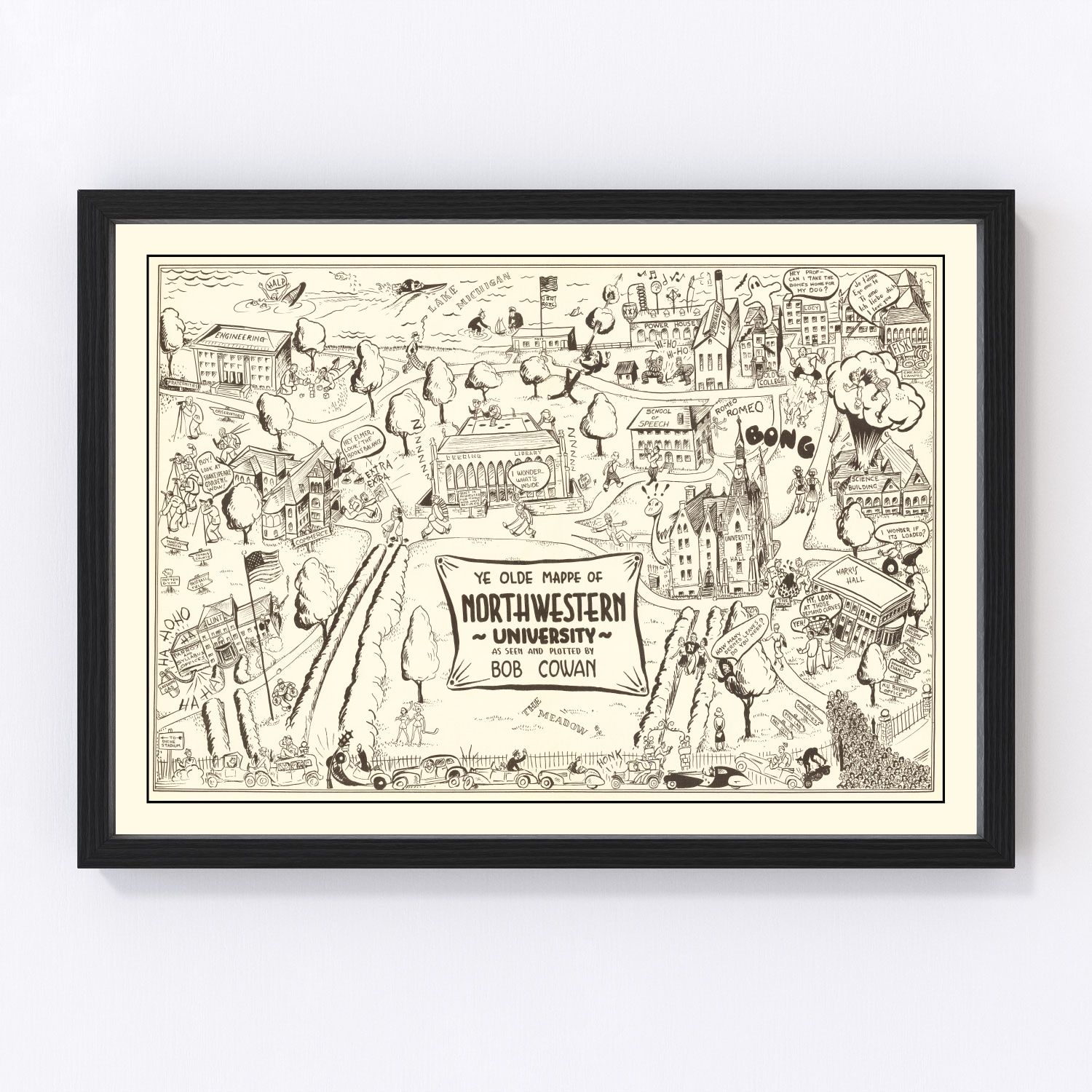 vintage map of Northwestern University, Evanston, Illinois, 1940