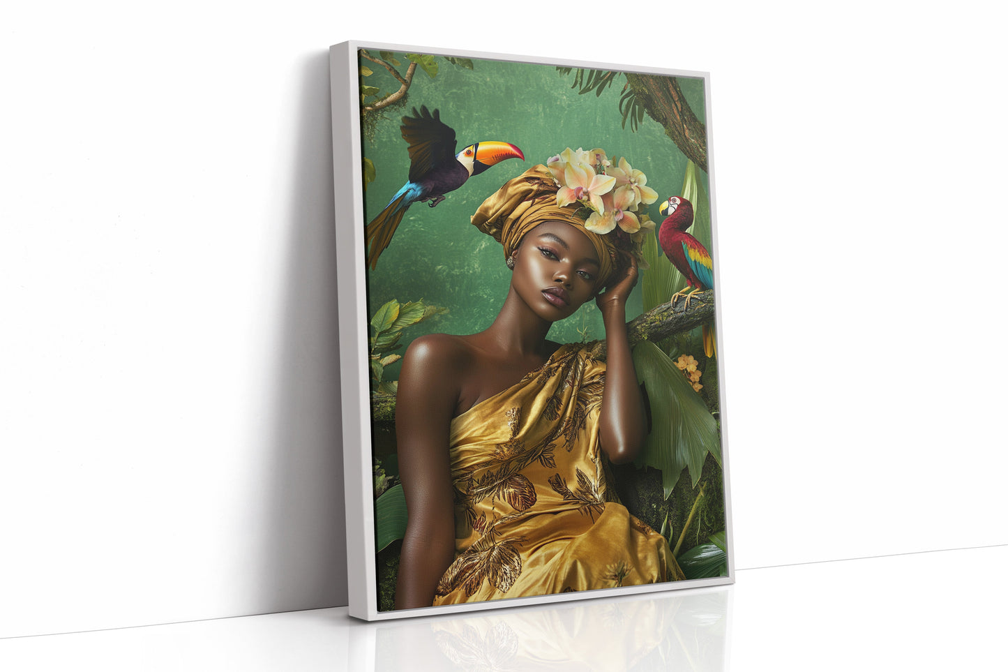 Golden Muse of the Jungle - Boho Tropical Portrait Art