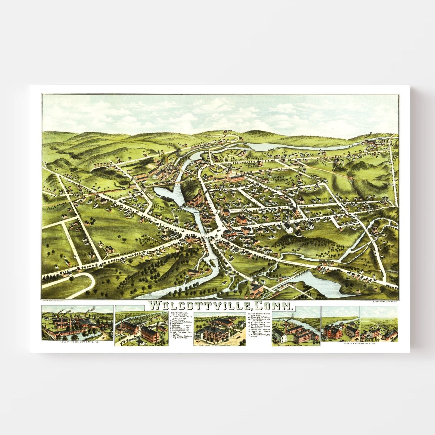 Vintage Map of Wolcottville, Connecticut, 1875