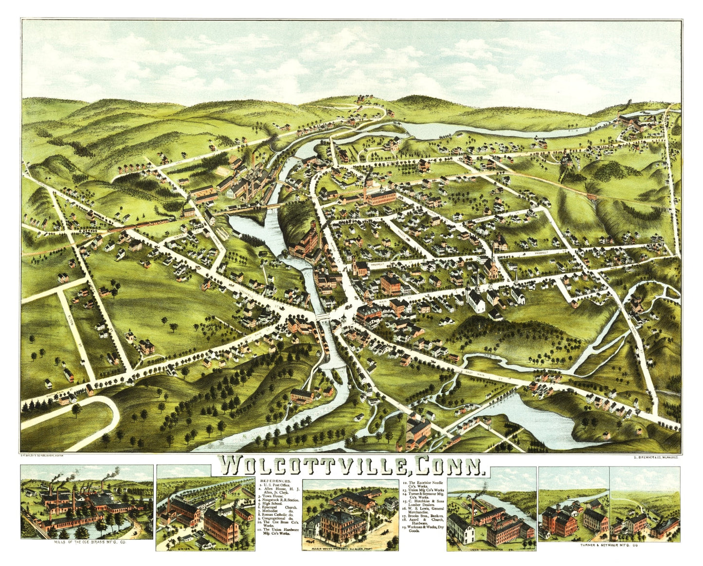 Vintage Map of Wolcottville, Connecticut, 1875