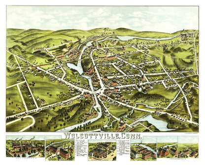 Vintage Map of Wolcottville, Connecticut, 1875