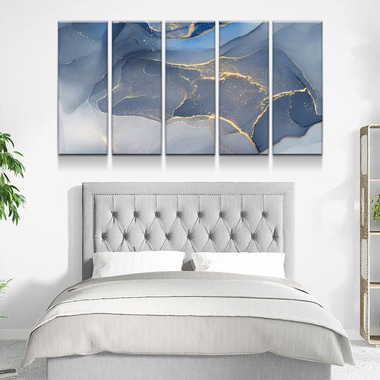 Marbled Blue Gold Canvas Wall Art, Modern Abstract Decor