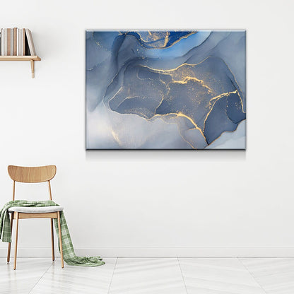 Marbled Blue Gold Canvas Wall Art, Modern Abstract Decor