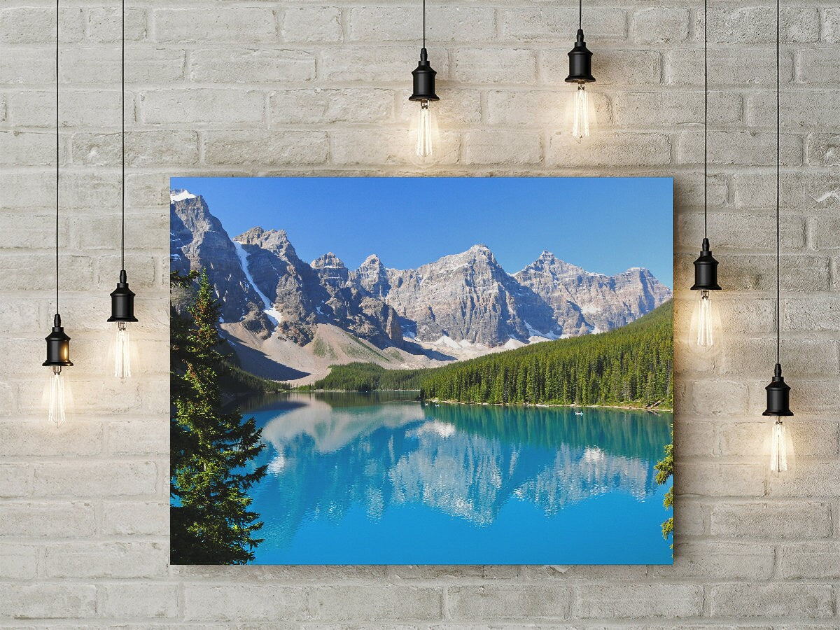 Lake Moraine Banff National Park canvas wall art in a living room