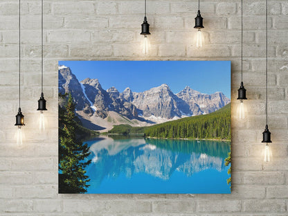 Lake Moraine Banff National Park canvas wall art in a living room