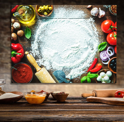 Pizza prep canvas wall art showing hands crafting a fresh pizza