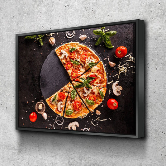 Fresh Italian pizza canvas wall art with a slice missing