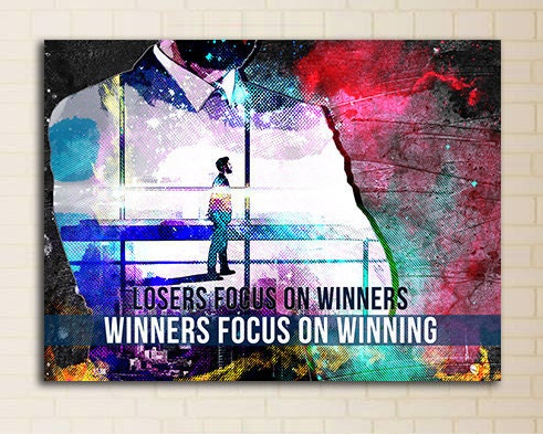 Losers Focus On Winners Winning quote canvas wall art in a home gym