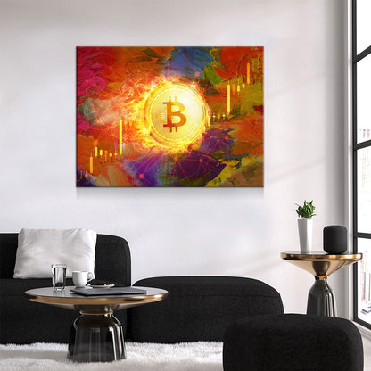 Bitcoin Fire Canvas Wall Art, Crypto Office Decor