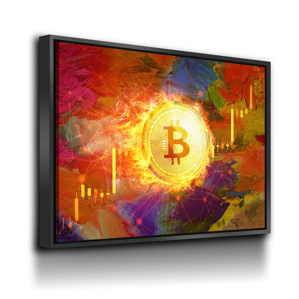 Bitcoin Fire Canvas Wall Art, Crypto Office Decor